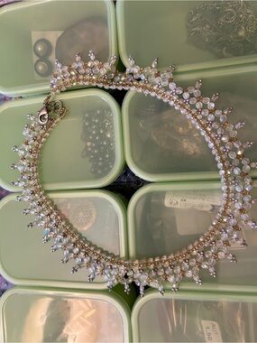 Vintage Delicate Pearl and Crystal Choker Necklace -  Made in Canada